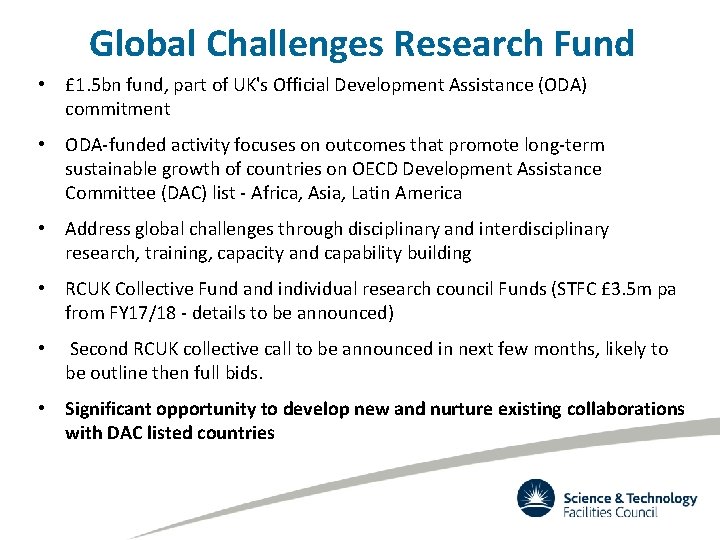 Global Challenges Research Fund • £ 1. 5 bn fund, part of UK's Official