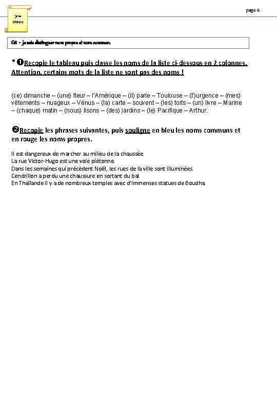 page 4 2ème niveau G 8 - Je sais distinguer nom propre et nom