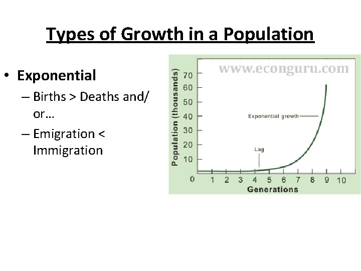 Types of Growth in a Population • Exponential – Births > Deaths and/ or…