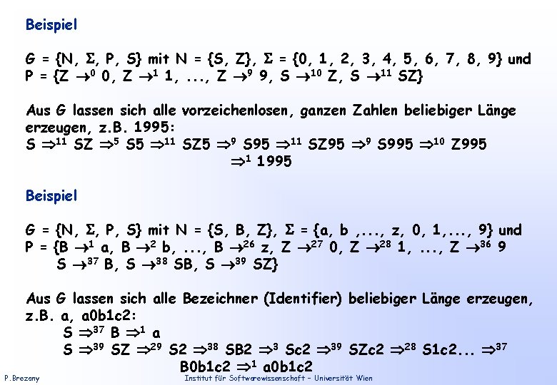 Beispiel G = {N, , P, S} mit N = {S, Z}, = {0,