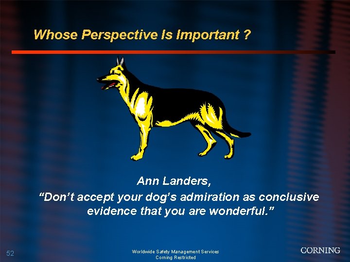 Whose Perspective Is Important ? Ann Landers, “Don’t accept your dog’s admiration as conclusive