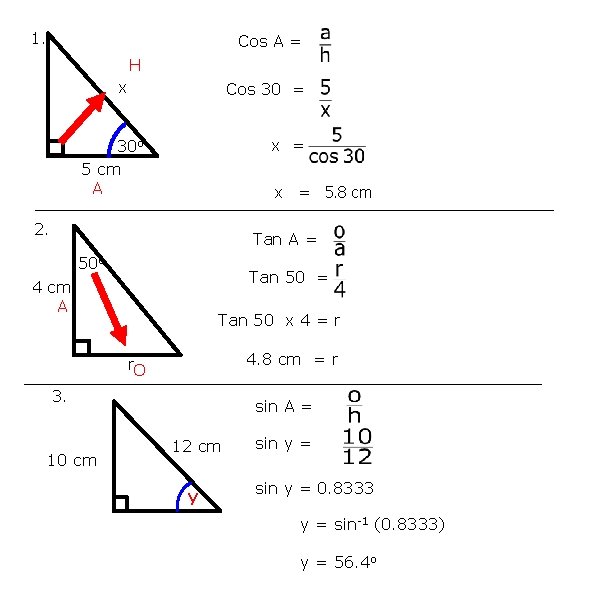 1. Cos A = H x Cos 30 = x = 30 o 5