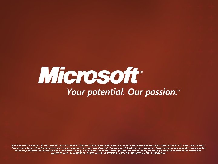 © 2008 Microsoft Corporation. All rights reserved. Microsoft, Windows Vista and other product names