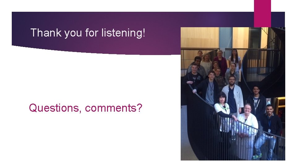 Thank you for listening! Questions, comments? 