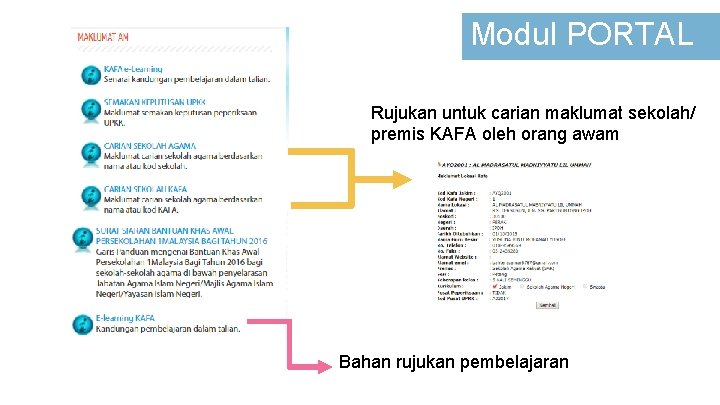 Modul PORTAL Rujukan untuk carian maklumat sekolah/ premis KAFA oleh orang awam Bahan rujukan