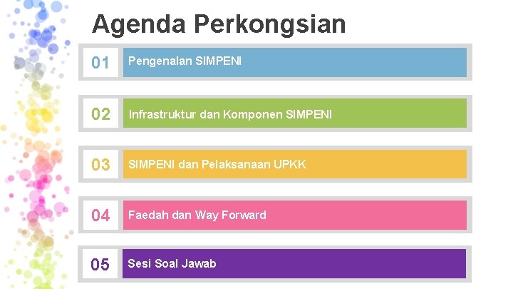 Agenda Perkongsian 01 Pengenalan SIMPENI 02 Infrastruktur dan Komponen SIMPENI 03 SIMPENI dan Pelaksanaan