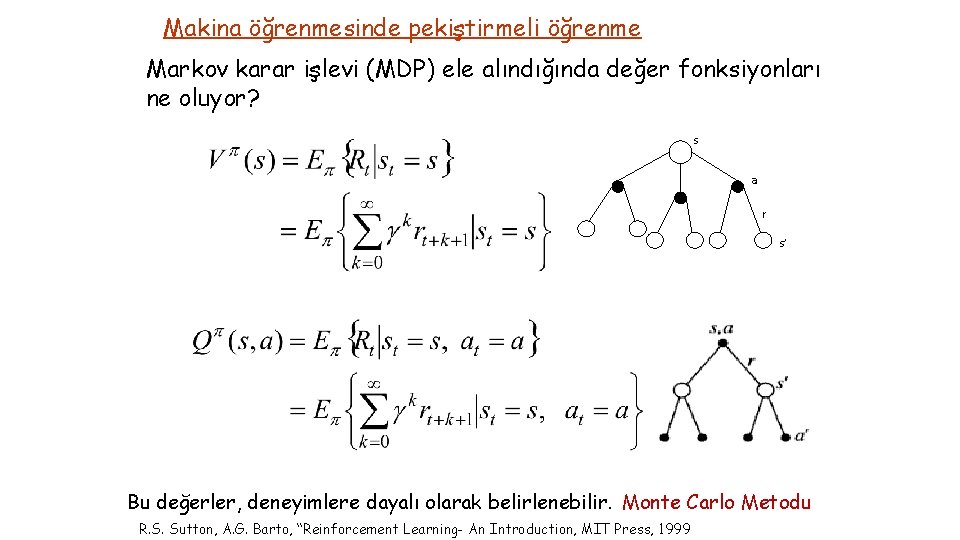 Makina öğrenmesinde pekiştirmeli öğrenme Markov karar işlevi (MDP) ele alındığında değer fonksiyonları ne oluyor?