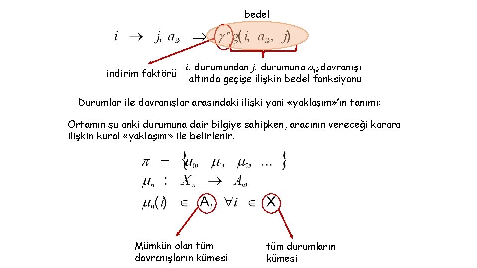 bedel indirim faktörü i. durumundan j. durumuna aik davranışı altında geçişe ilişkin bedel fonksiyonu