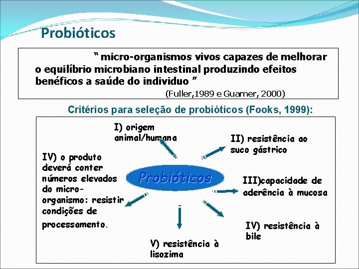 Probióticos “ micro-organismos vivos capazes de melhorar o equilíbrio microbiano intestinal produzindo efeitos benéficos