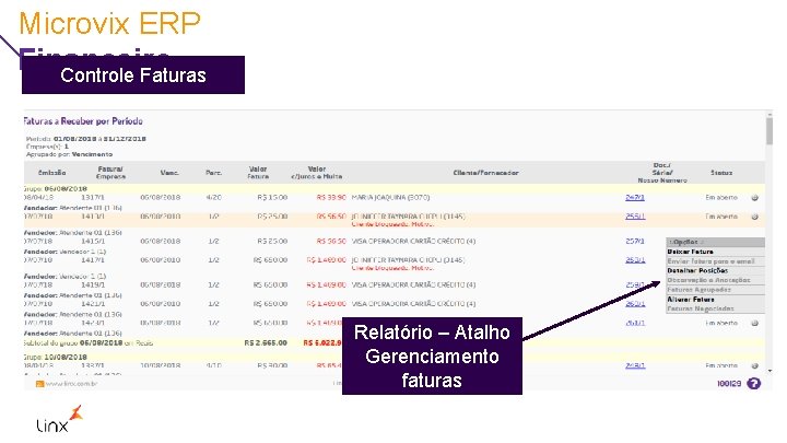 Microvix ERP Financeiro Controle Faturas Relatório – Atalho Gerenciamento faturas 