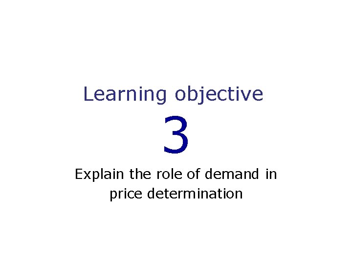 Learning objective 3 Explain the role of demand in price determination 