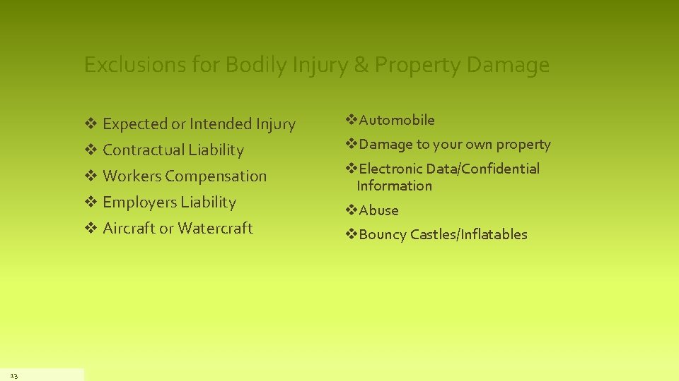 Exclusions for Bodily Injury & Property Damage v Expected or Intended Injury v. Automobile