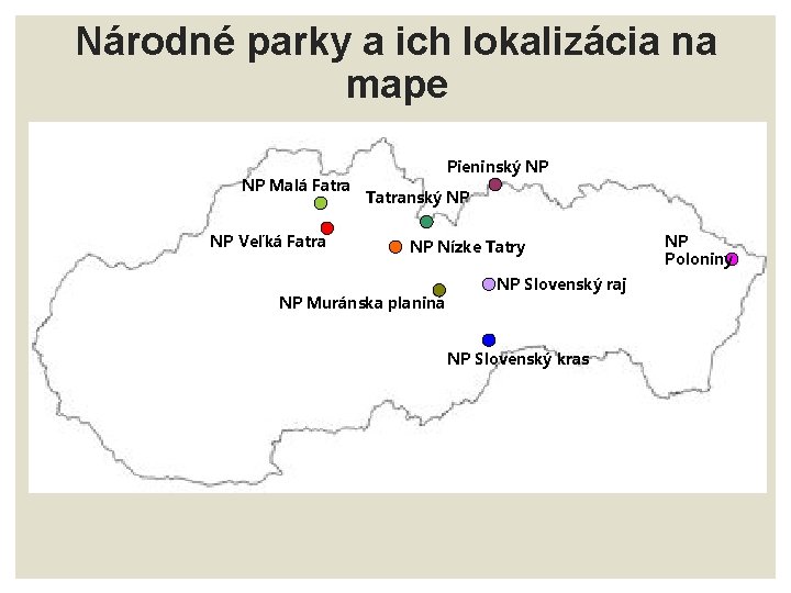 Národné parky a ich lokalizácia na mape NP Malá Fatra NP Veľká Fatra Pieninský