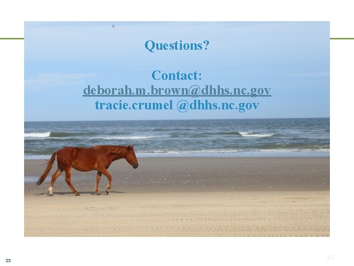 Questions? Contact: deborah. m. brown@dhhs. nc. gov tracie. crumel @dhhs. nc. gov 23 23