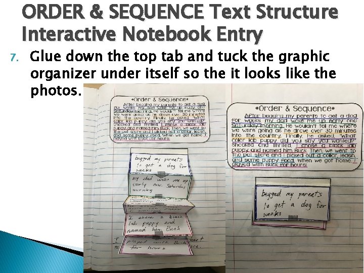 ORDER & SEQUENCE Text Structure Interactive Notebook Entry 7. Glue down the top tab