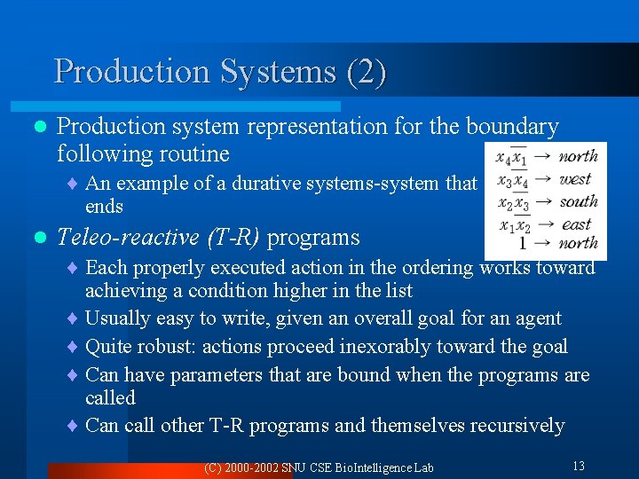 Production Systems (2) l Production system representation for the boundary following routine ¨ An