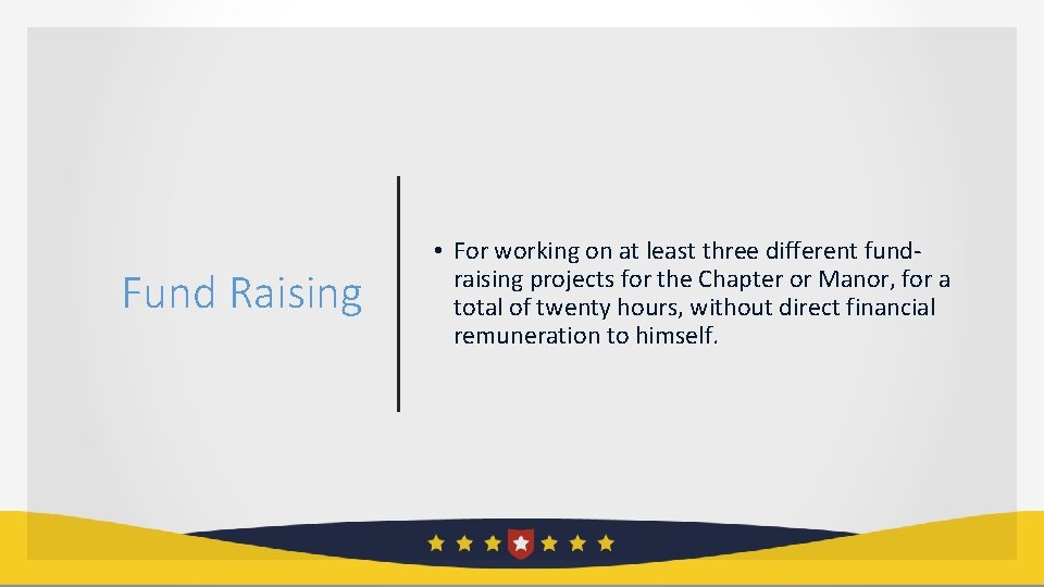 Fund Raising • For working on at least three different fundraising projects for the