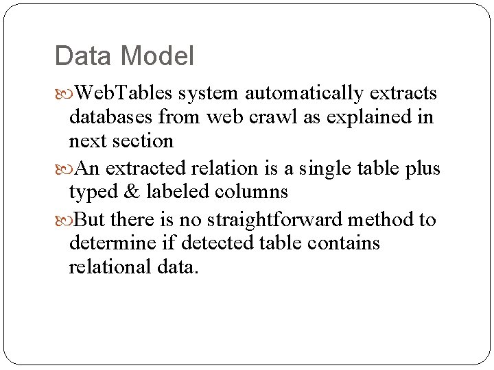 Data Model Web. Tables system automatically extracts databases from web crawl as explained in