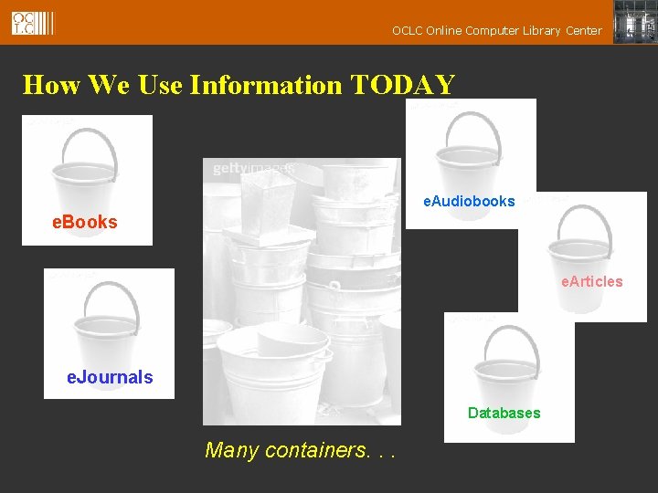 OCLC Online Computer Library Center How We Use Information TODAY e. Audiobooks e. Books