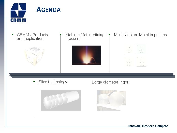 AGENDA • CBMM - Products and applications • Niobium Metal refining • Main Niobium