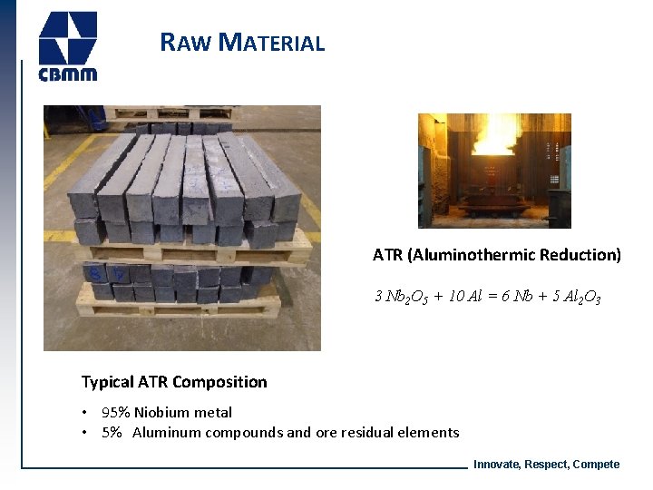 RAW MATERIAL ATR (Aluminothermic Reduction) 3 Nb 2 O 5 + 10 Al = RAW MATERIAL ATR (Aluminothermic Reduction) 3 Nb 2 O 5 + 10 Al =