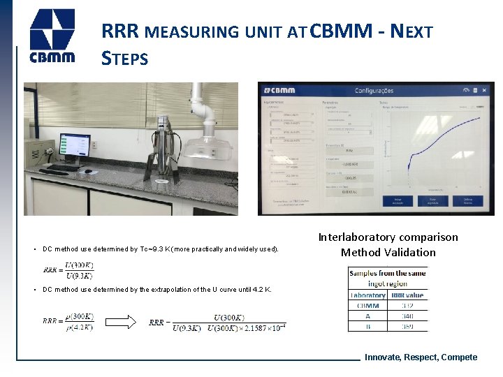 RRR MEASURING UNIT AT CBMM - NEXT STEPS • DC method use determined by RRR MEASURING UNIT AT CBMM - NEXT STEPS • DC method use determined by
