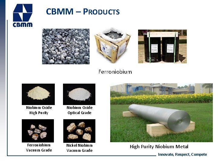CBMM – PRODUCTS Ferroniobium Niobium Oxide High Purity Niobium Oxide Optical Grade Ferroniobium Vacuum