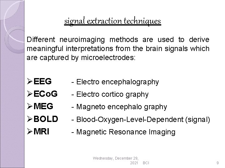 signal extraction techniques Different neuroimaging methods are used to derive meaningful interpretations from the