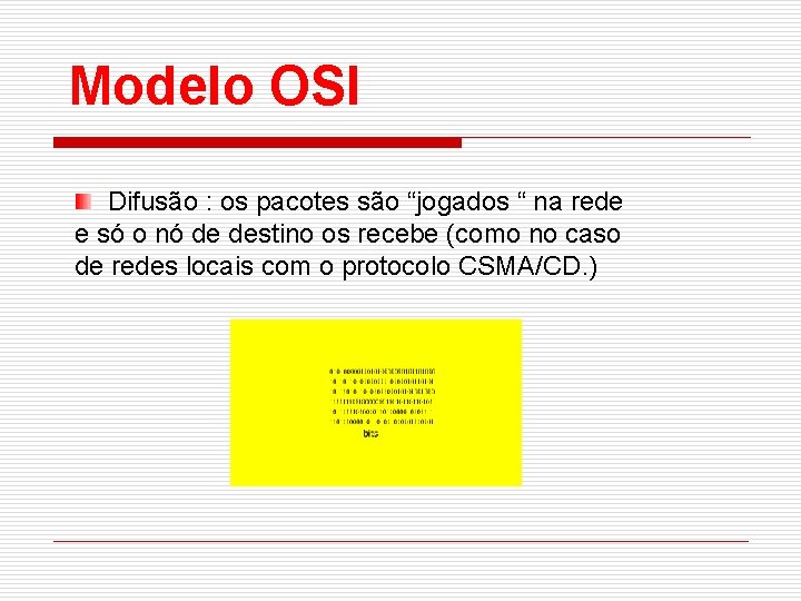 Modelo OSI Difusão : os pacotes são “jogados “ na rede e só o