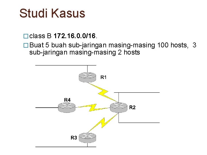 Studi Kasus � class B 172. 16. 0. 0/16. � Buat 5 buah sub-jaringan