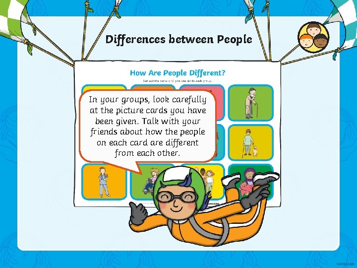 Differences between People In your groups, look carefully at the picture cards you have