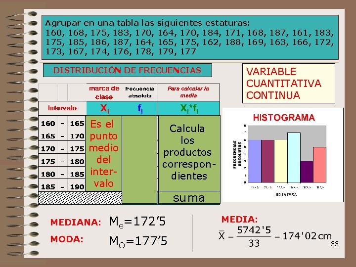 Agrupar en una tabla las 160, 168, 175, 183, 170, 175, 186, 187, 164,