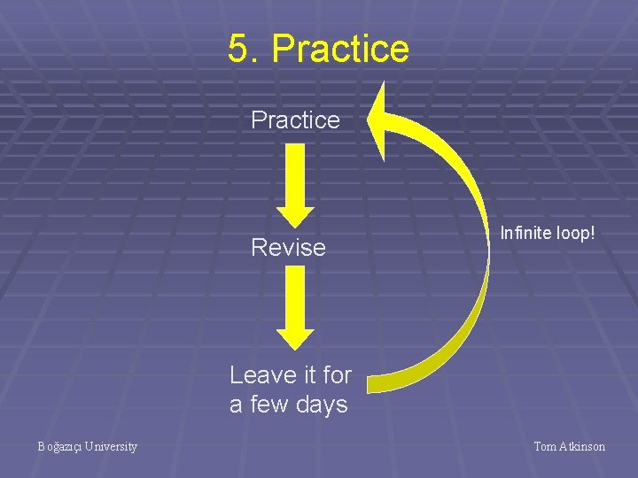 5. Practice Revise Infinite loop! Leave it for a few days Boğazıçı University Tom