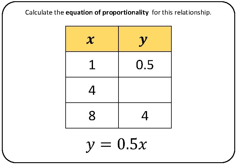 Calculate the equation of proportionality for this relationship. 1 0. 5 4 8 4