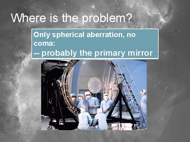 Where is the problem? Only spherical aberration, no coma: -- probably the primary mirror