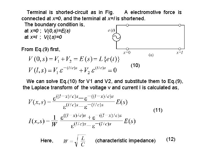 Terminal is shorted-circuit as in Fig. A electromotive force is connected at x=0, and