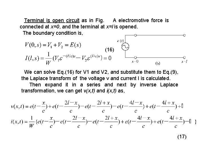 Terminal is open circuit as in Fig. A electromotive force is connected at x=0,