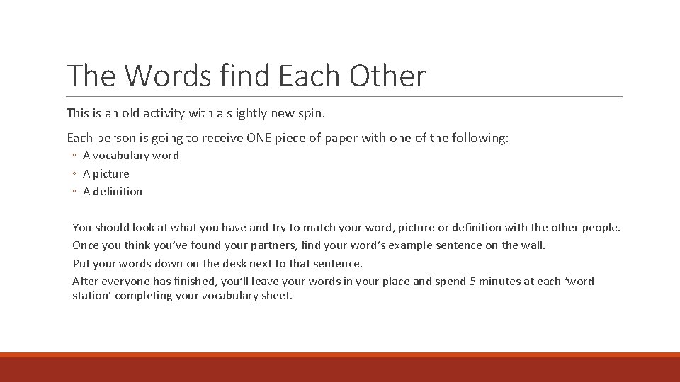 The Words find Each Other This is an old activity with a slightly new