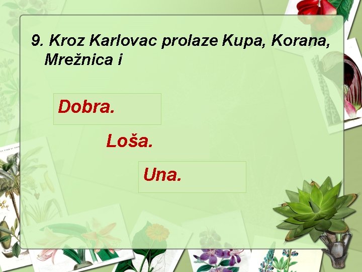 9. Kroz Karlovac prolaze Kupa, Korana, Mrežnica i Dobra. Loša. Una. 