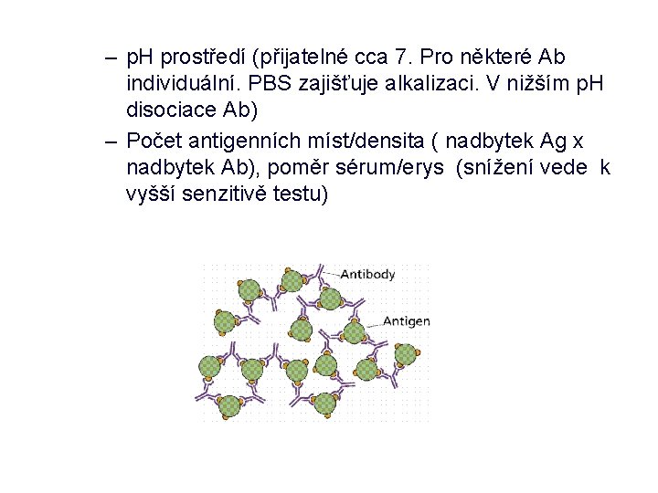 – p. H prostředí (přijatelné cca 7. Pro některé Ab individuální. PBS zajišťuje alkalizaci.