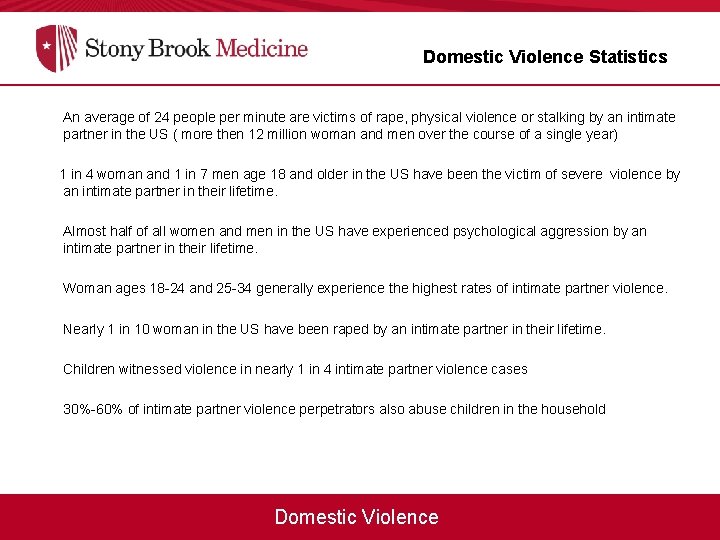 Domestic Violence Statistics An average of 24 people per minute are victims of rape,