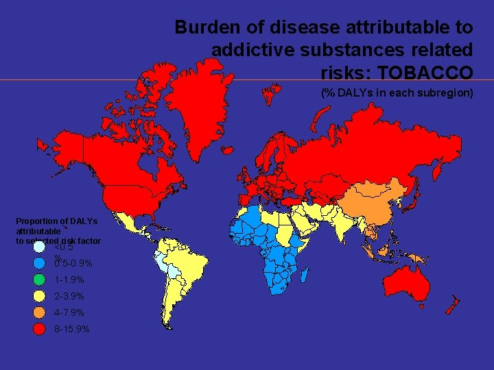 Burden of disease attributable to addictive substances related risks: TOBACCO (% DALYs in each