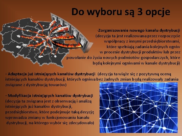 Do wyboru są 3 opcje -Zorganizowanie nowego kanału dystrybucji (decyzja ta jest realizowana przez