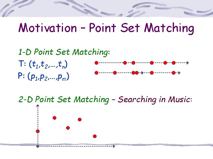Motivation – Point Set Matching 1 -D Point Set Matching: T: (t 1, t