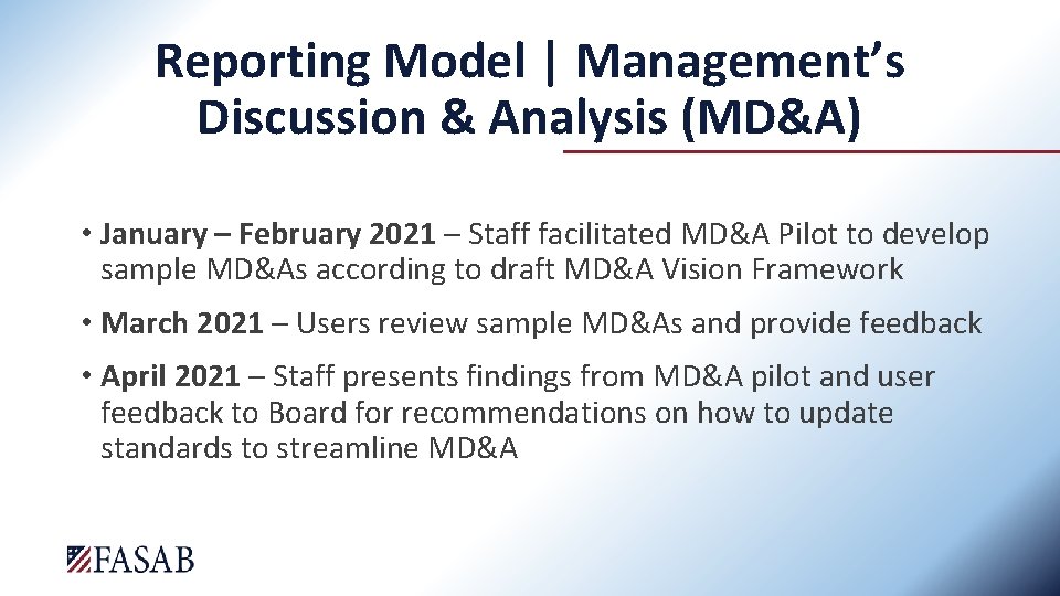 Reporting Model | Management’s Discussion & Analysis (MD&A) • January – February 2021 –