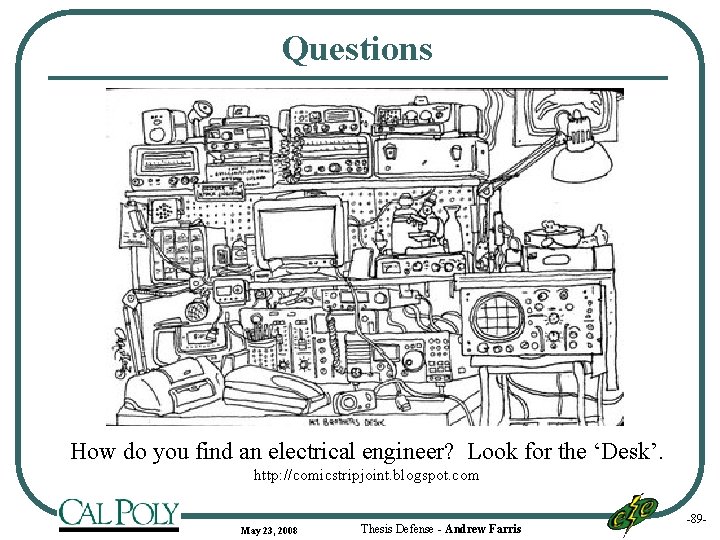 Questions How do you find an electrical engineer? Look for the ‘Desk’. http: //comicstripjoint.