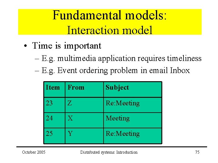 Fundamental models: Interaction model • Time is important – E. g. multimedia application requires