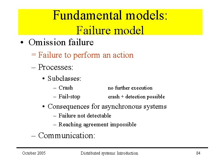 Fundamental models: Failure model • Omission failure = Failure to perform an action –