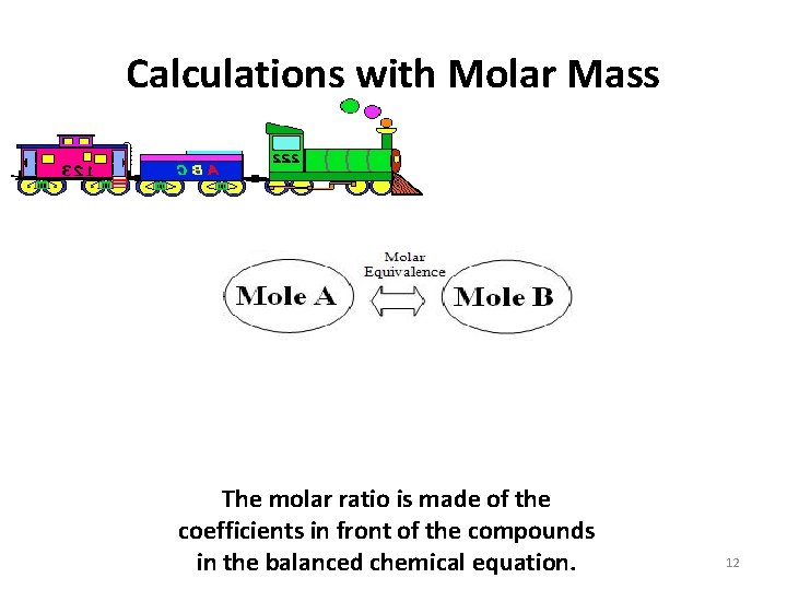 Calculations with Molar Mass Molar Ratio The molar ratio is made of the coefficients