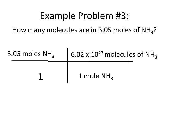 Example Problem #3: How many molecules are in 3. 05 moles of NH 3?